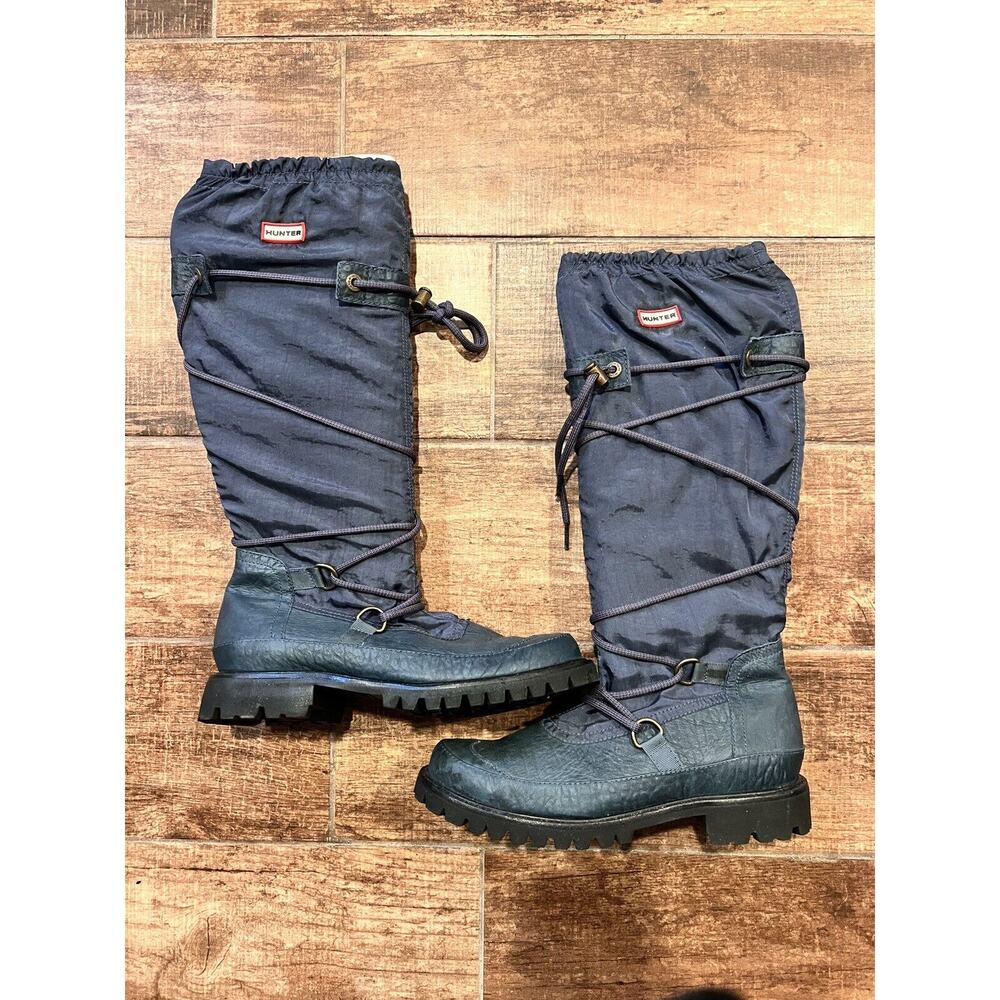 Hunter Navy Blue Boots Summit Amazonia Hiking Waterproof Leather & Nylon Size 8 - Picture 3 of 7